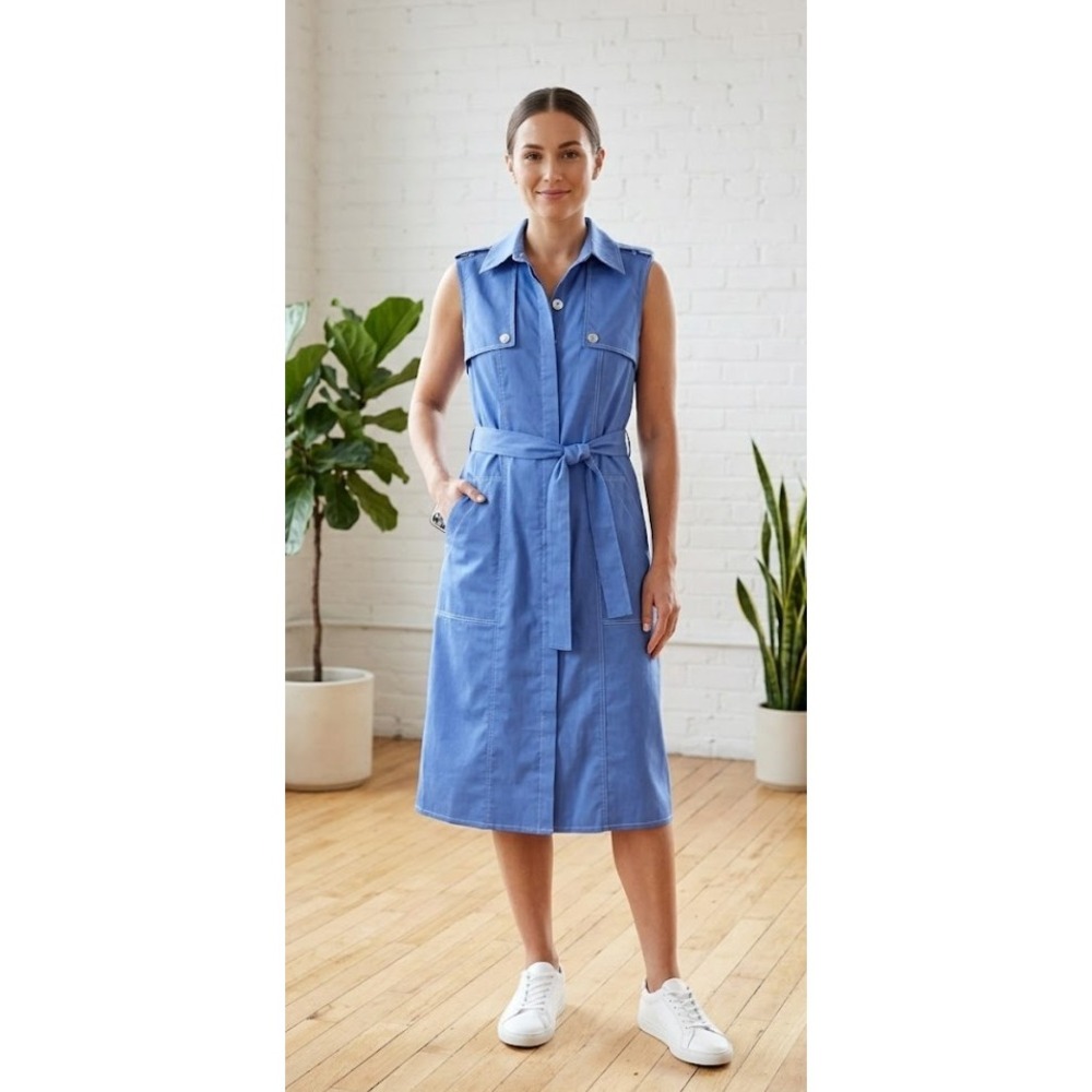 Camelot Aritzia Cotton Blend Utility Trench Midi Dress Blue Stitch Belted